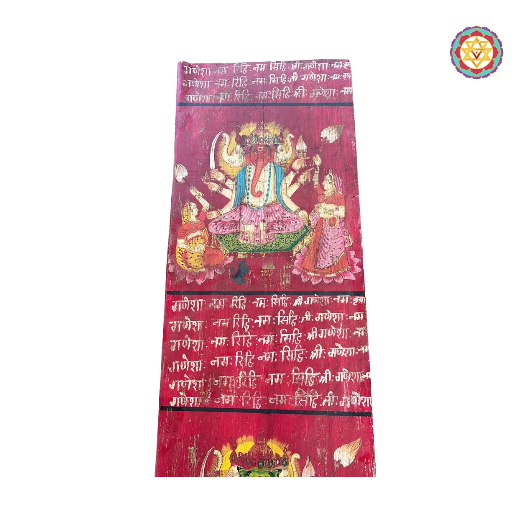 Wooden Handpainted Vintage Style Dancing Ganesha Vertical Panel Wall panel