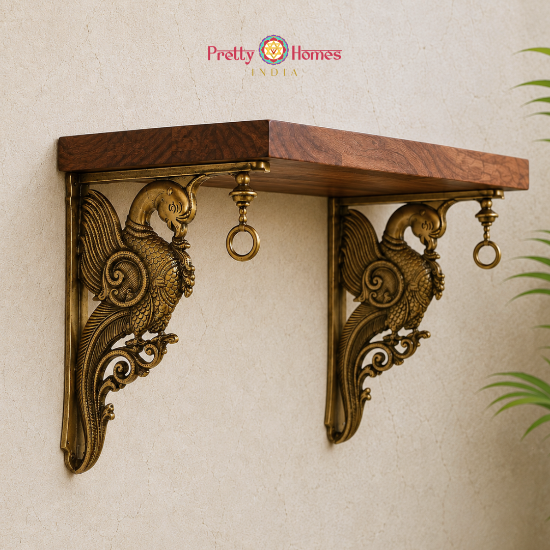 Twin Brass Annam Wall Bracket with Shelf