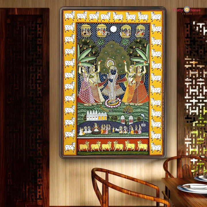 Pichwai - Shrinathji with flute and Gopis