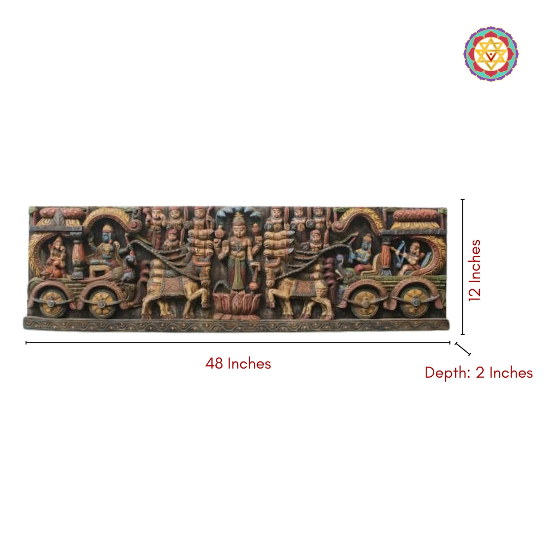 Horizontal Geetopadesha panel mounted on wall with sofa below