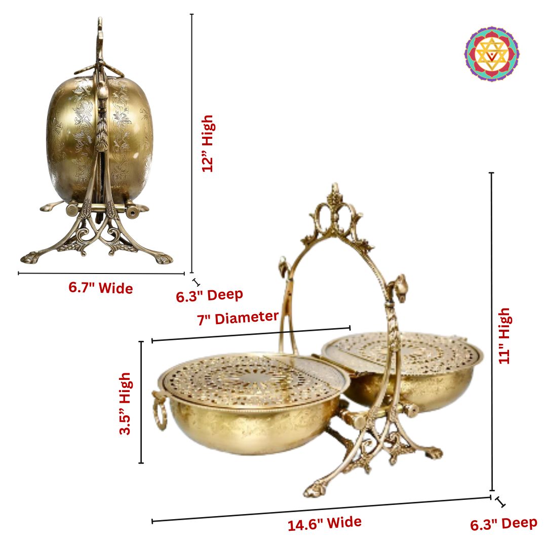 full set view of brass foldable platter and accessories
