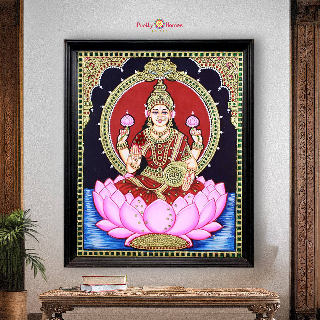 Goddess Lakshmi Dhan Lakshmi Tanjore painting with real 22K gold foil work