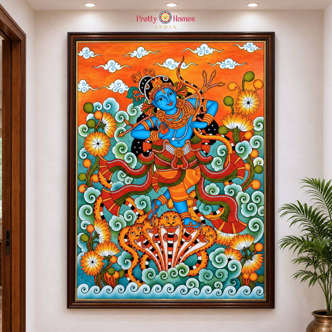 Kerela mural handpainting-Krishna on Naag