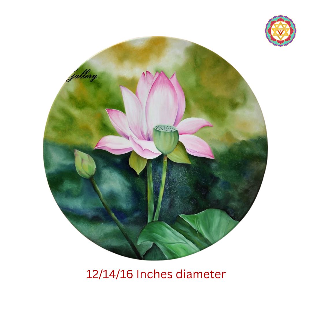 hand painted wall plate blooming lotus buds floral composition with soft pastel tones