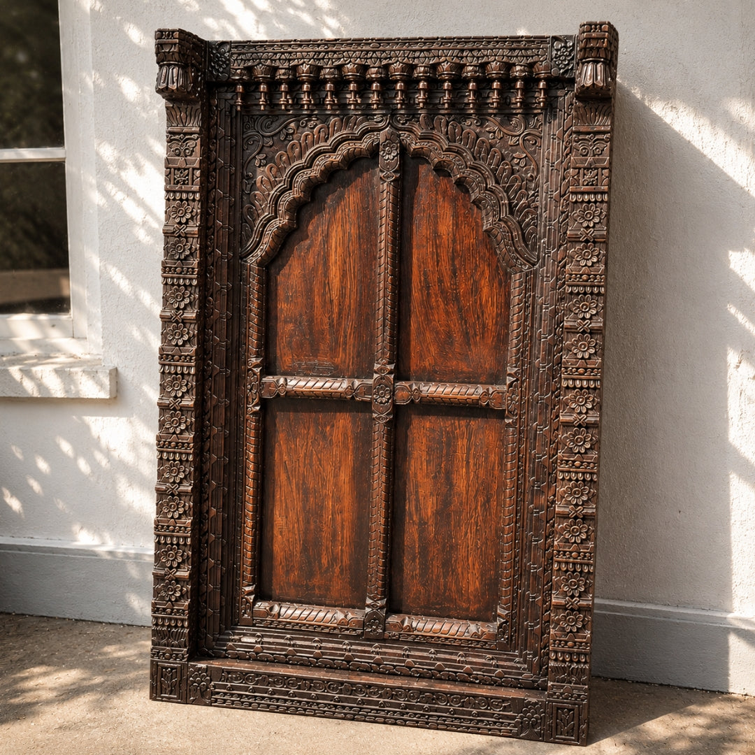 Wooden Jharokha Window Frame | Handcarved Sheesham Antique Decor