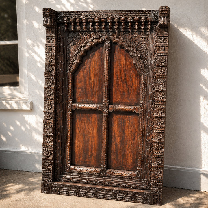 Wooden Jharokha Window Frame | Handcarved Sheesham Antique Decor