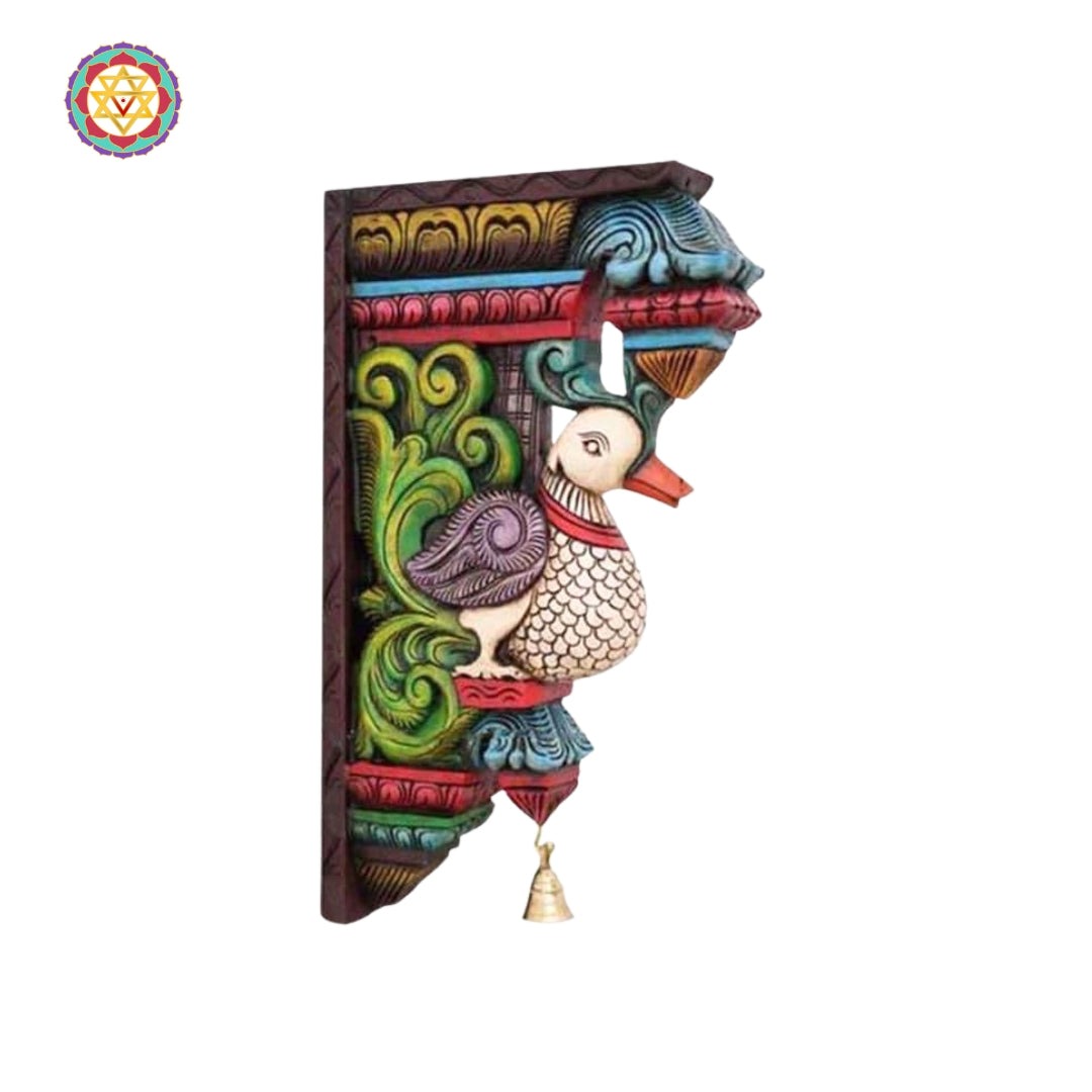 Wood carved Laxmi frame with multicolour annam/swan brackets