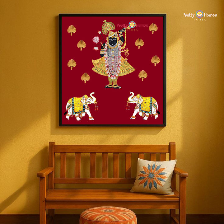 hand-painted shreenathji pichwai with elephants