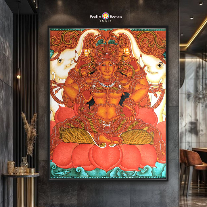 Kerala Mural Style Gajalakshmi Painting – Handpainted Symbol of Prosperity and Grace