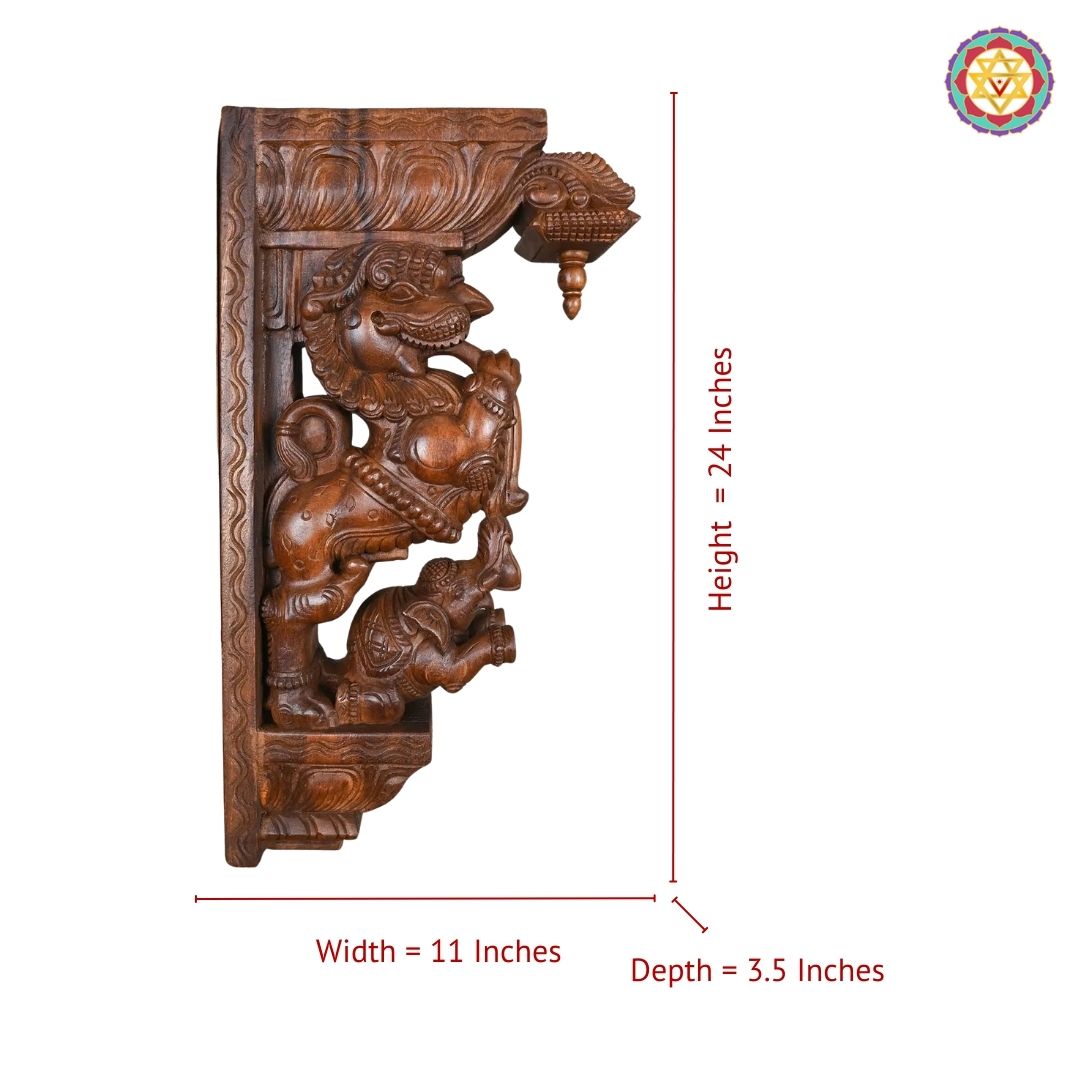 Wooden wall decor with carvings and measurements on a white background