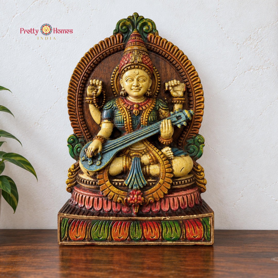 Hand-Carved Saraswati Wall Mount / Tabletop