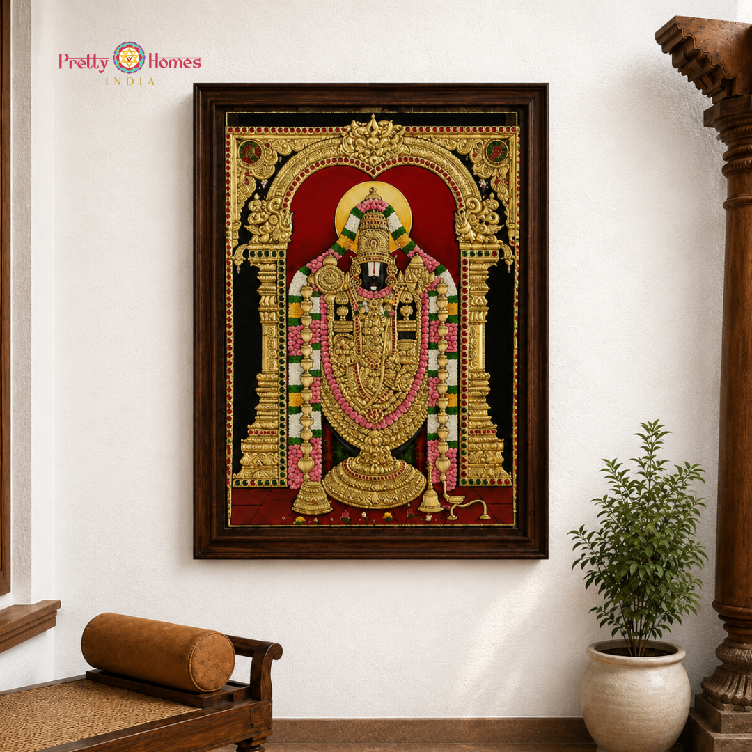 Divine Lord Balaji / Srinivasa Tanjore in Real Gold