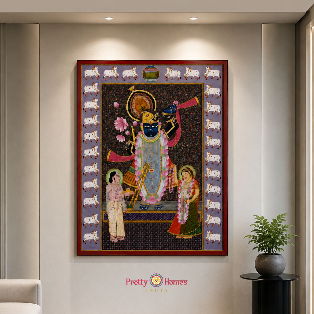 Handpainted Pichwai – Shrinathji Darshan with Cow Border