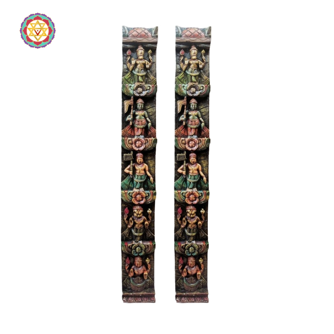 handcarved wooden wall hanging depicting lord vishnu’s avatars in detail