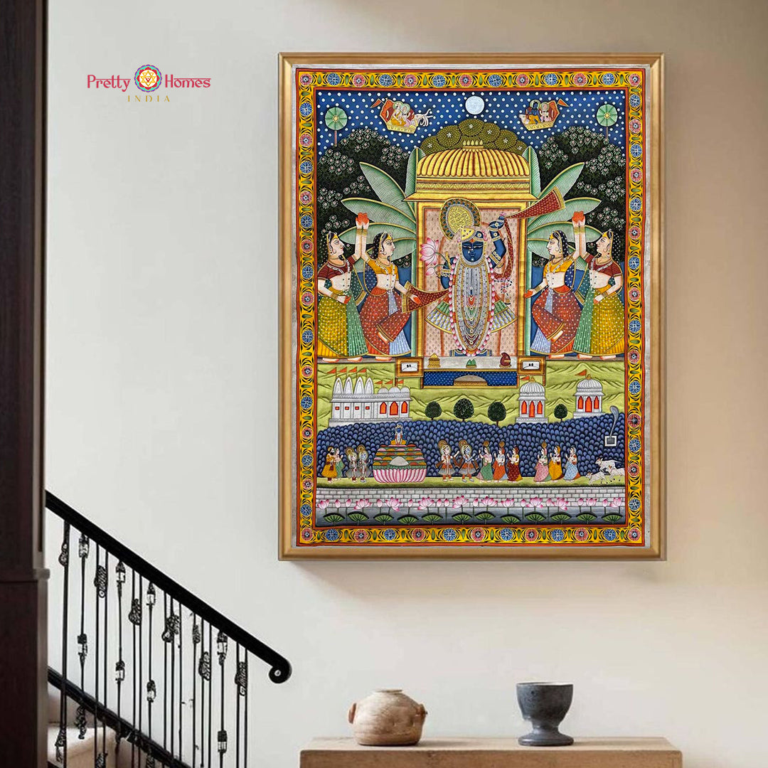Hand-Painted Pichwai – Sharad Shrinathji with Gopikas