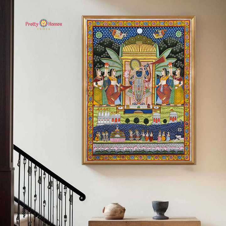 Hand-Painted Pichwai – Sharad Shrinathji with Gopikas