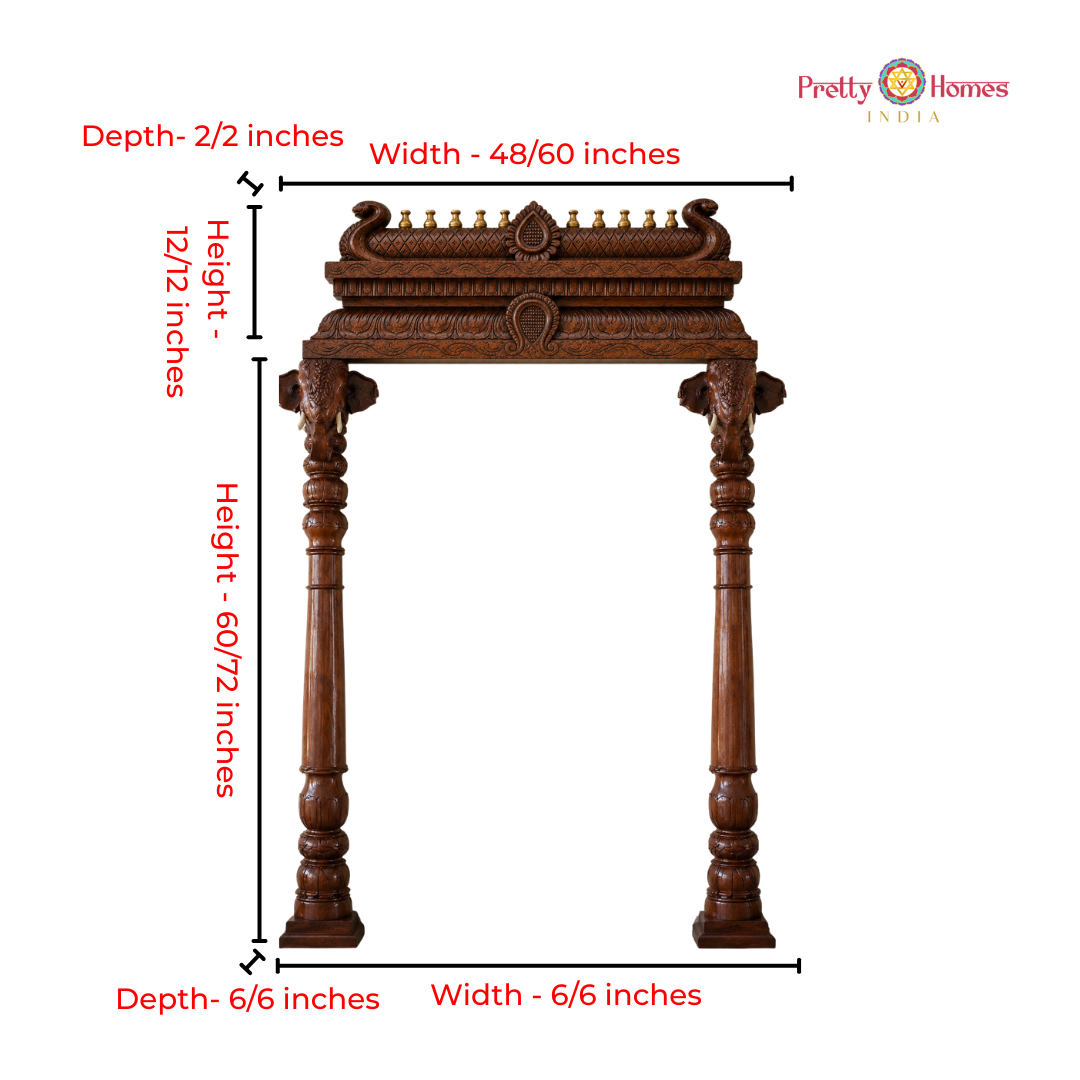 Hand-Carved Elephant Design Pillars & Gopuram Set