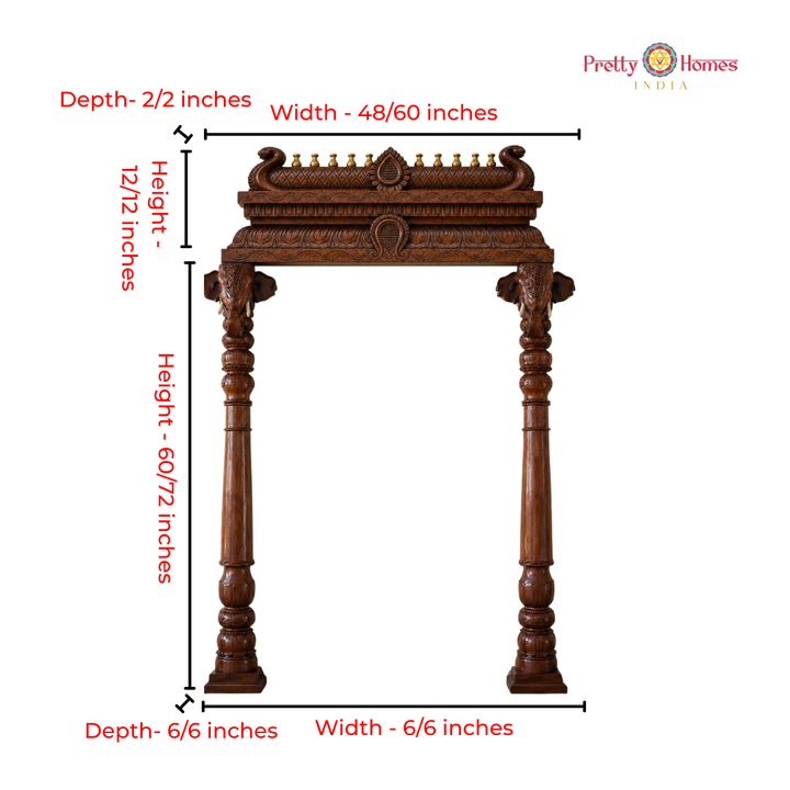Hand-Carved Elephant Design Pillars & Gopuram Set