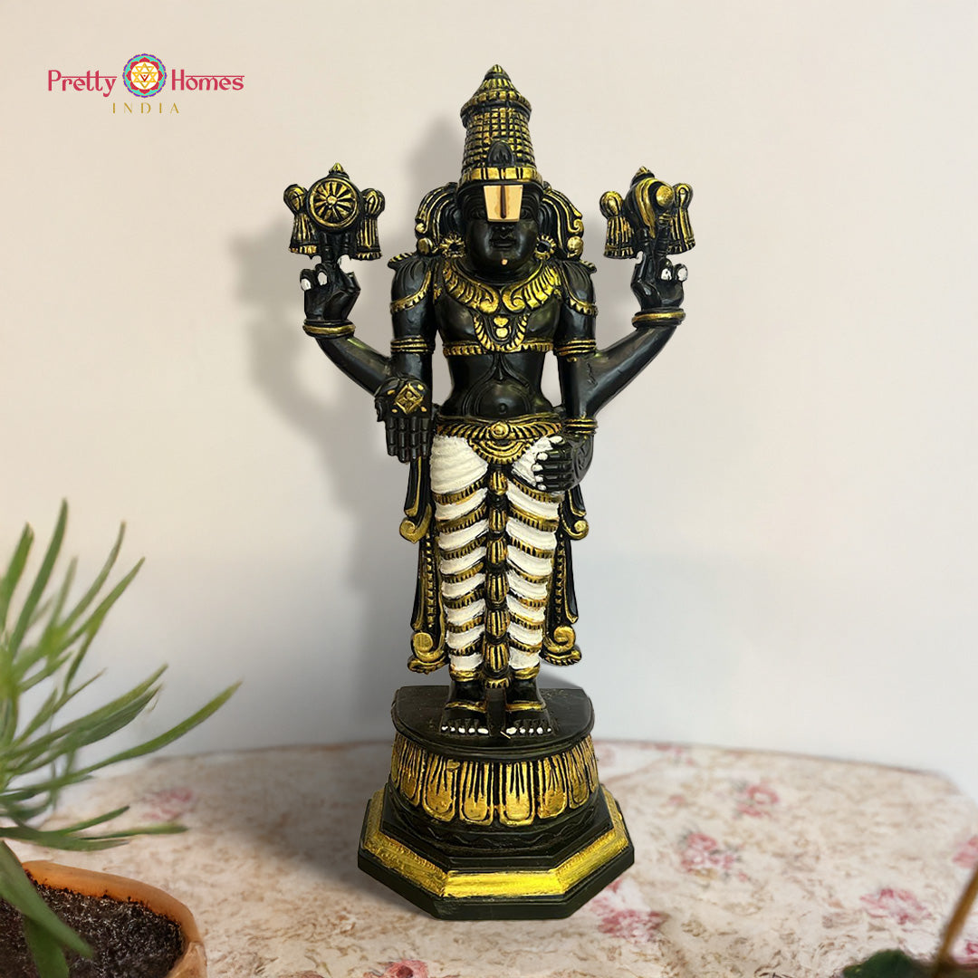 balaji teakwood statue front view detailed craftsmanship