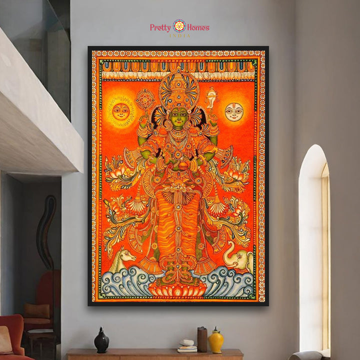 Kerala Mural Style Standing Mahavishnu Handpainting – A Timeless Depiction of Divine Presence
