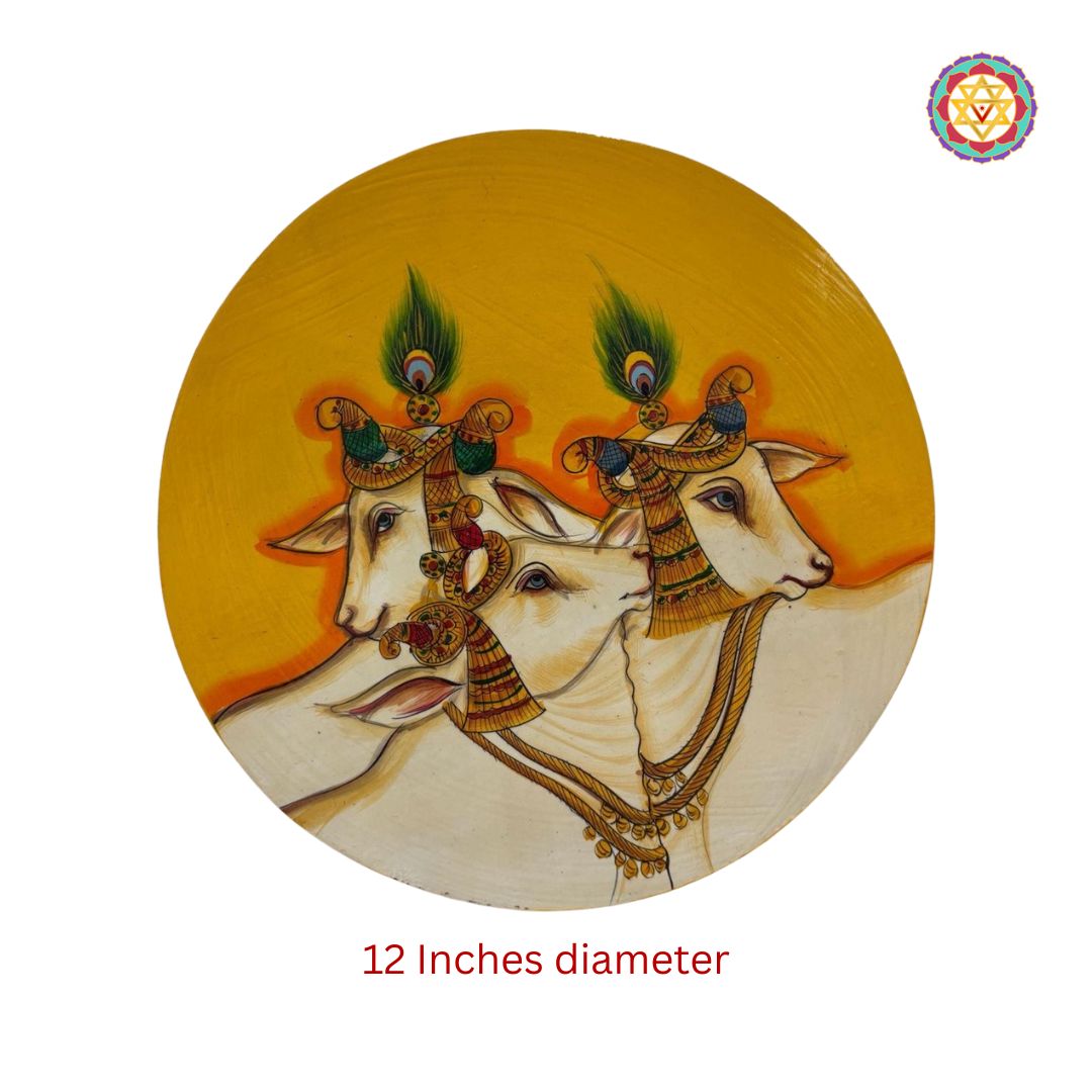 Close-up detailing of abstract Pichwai cows artwork