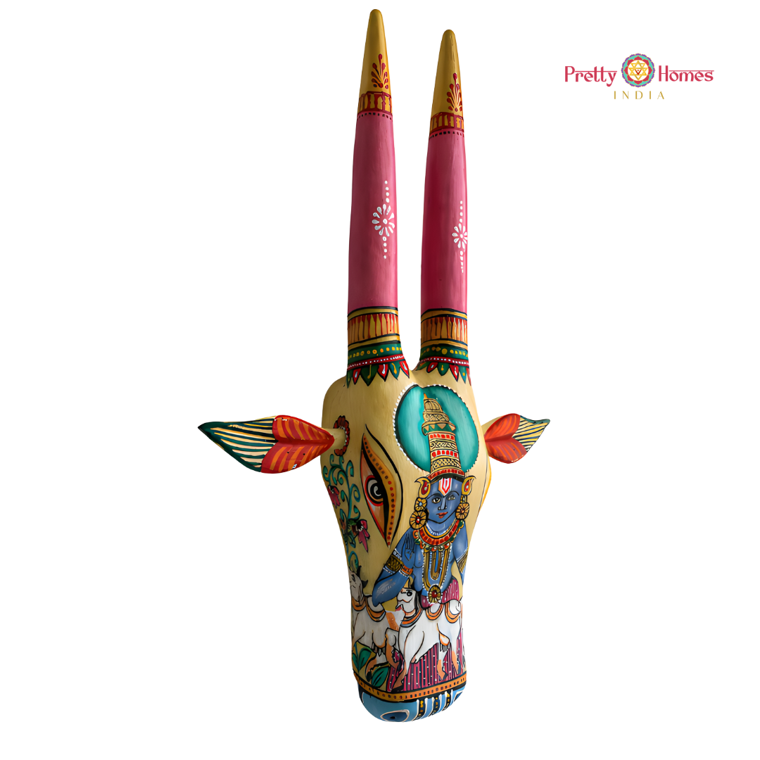 Aesthetic Hand-Painted Cow Head with Lord Balaji & Cows