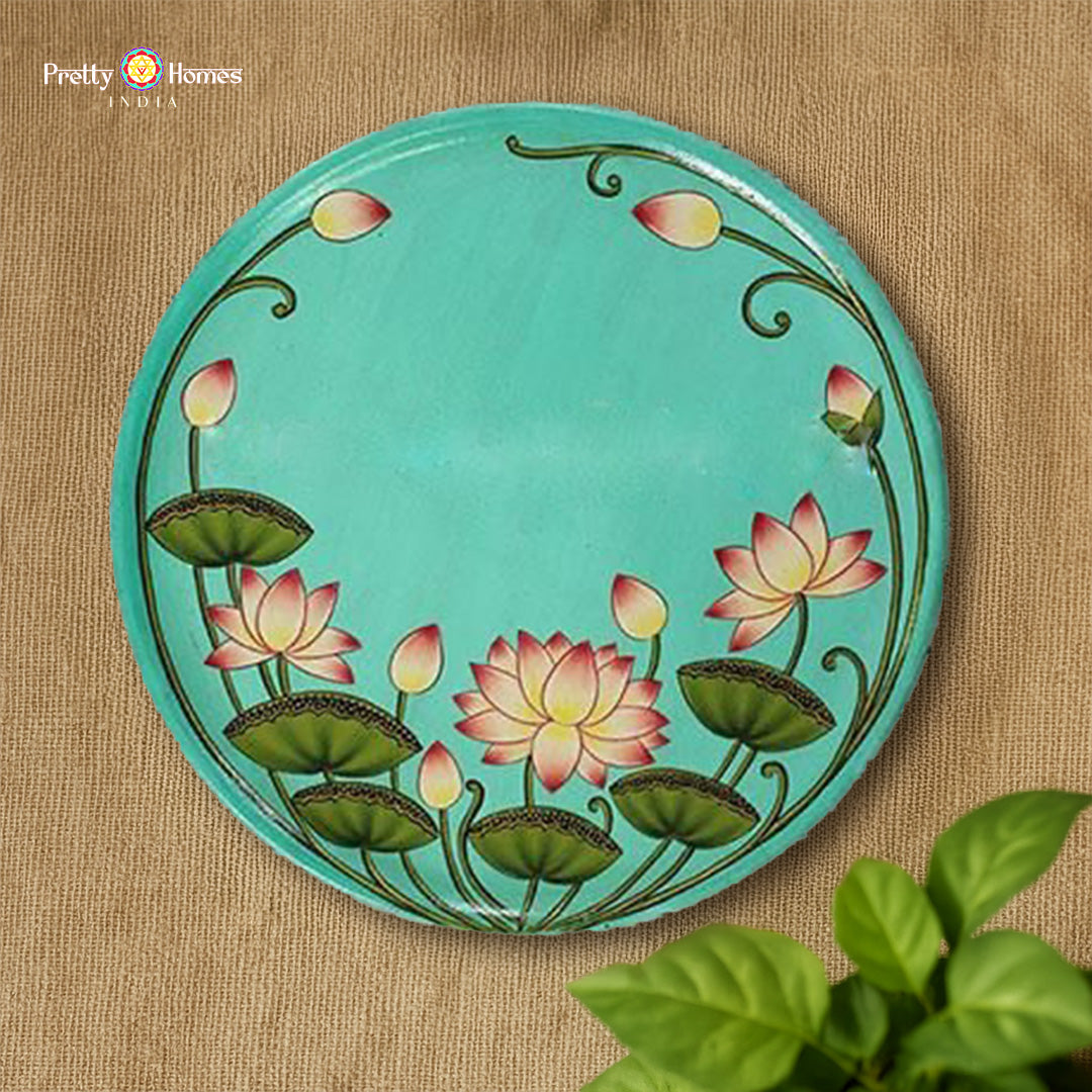 Pichwai -handpainted wall plate Lotuses and leaves (Single)