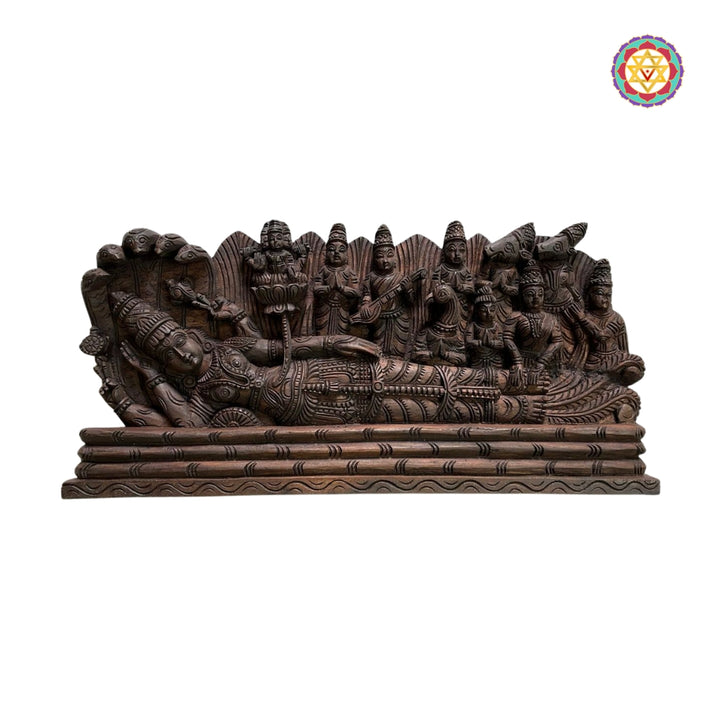 Close-up detailing of Ananthashayanam Vishnu carving with intricate heritage motifs