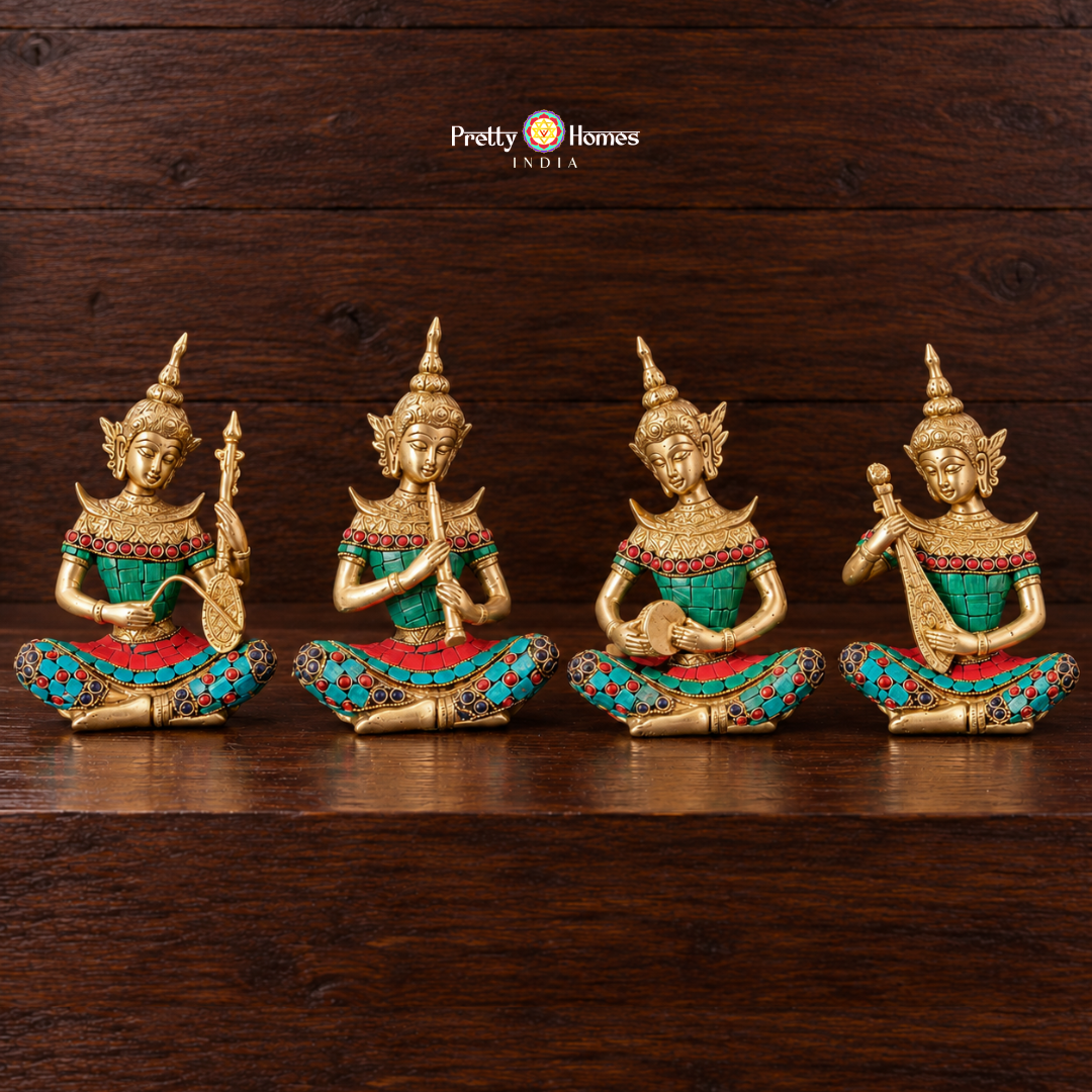 Superfine Brass Set of 4 Musicians with Multicoloured Stone Studding