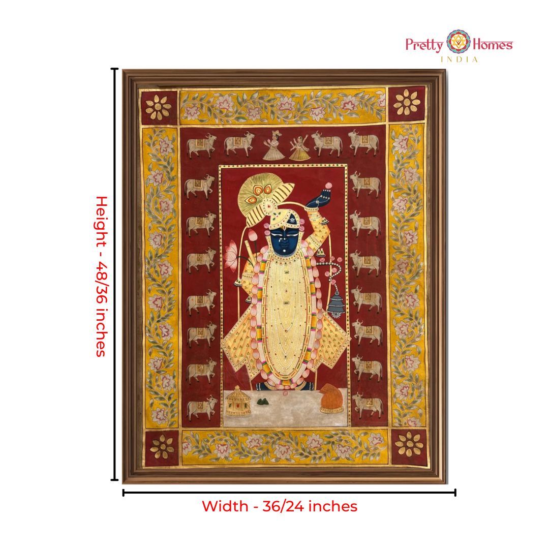 Hand-Painted Pichwai – Shrinathji with Detailed Floral Border