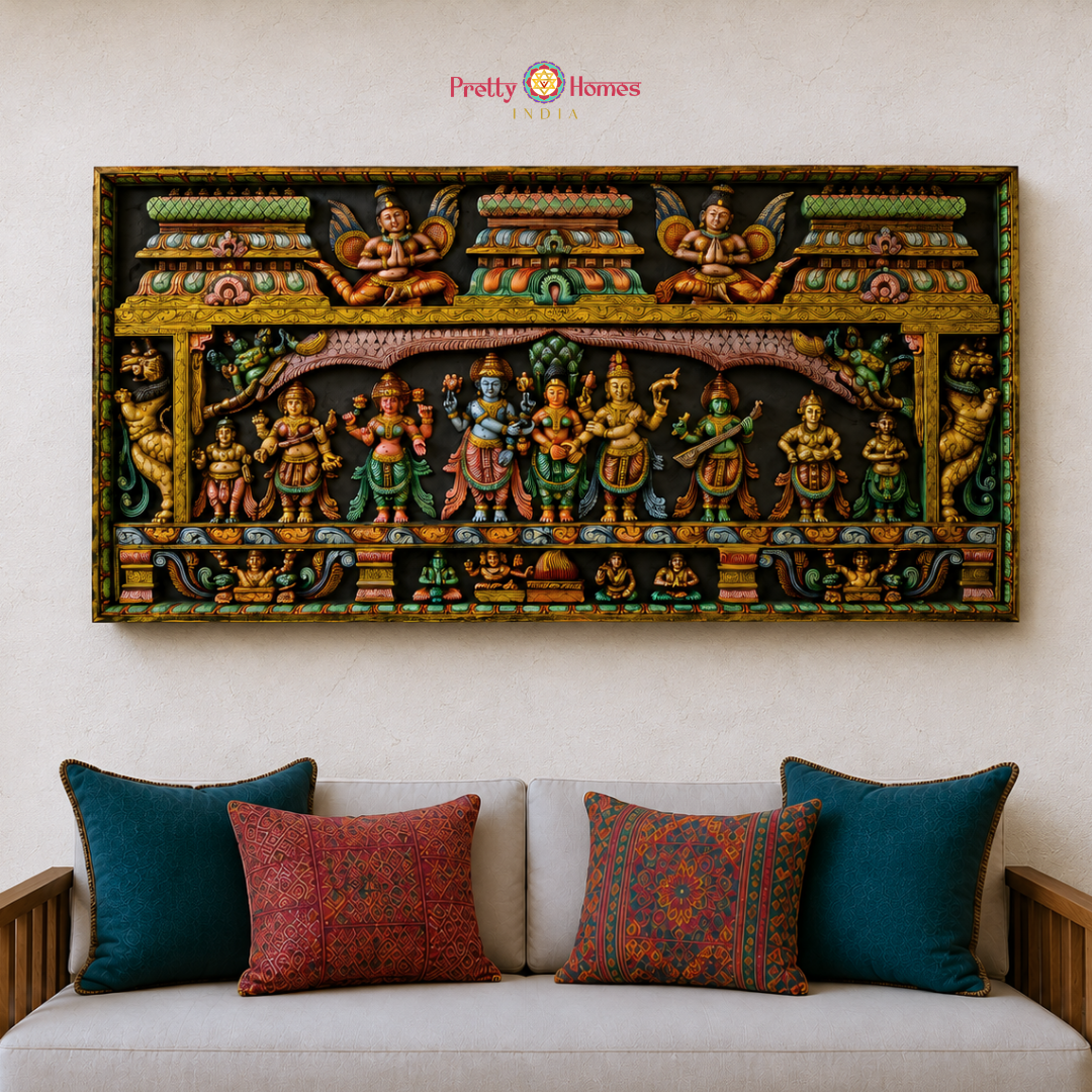 Large Handcrafted Meenakshi Thiru Kalyanam Wall Panel