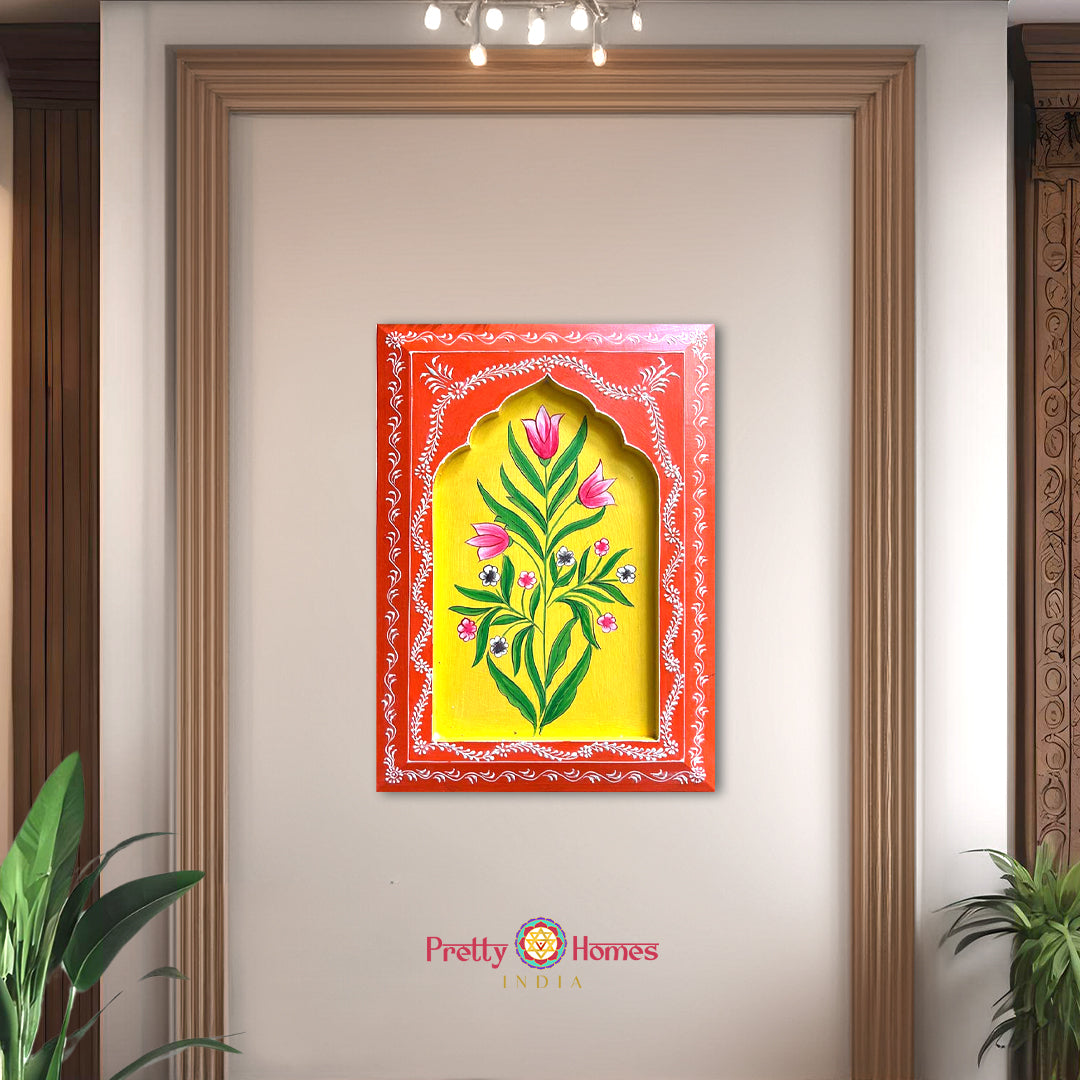 Traditional Pichwai mural illustrating Krishna’s pastimes with devotees and sacred animals in harmonious composition