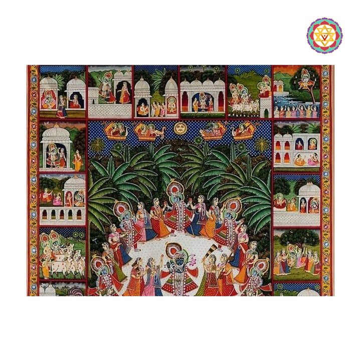 Heritage Raas Leela pichwai painting with ornate thematic border design