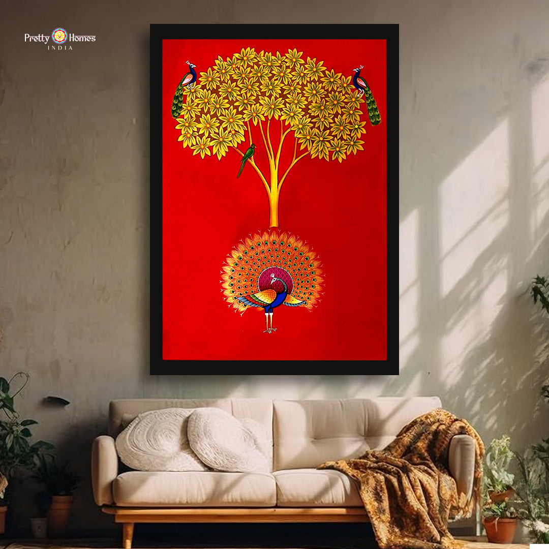 Kalpvriksh pichwai painting with majestic peacocks and detailed motifs