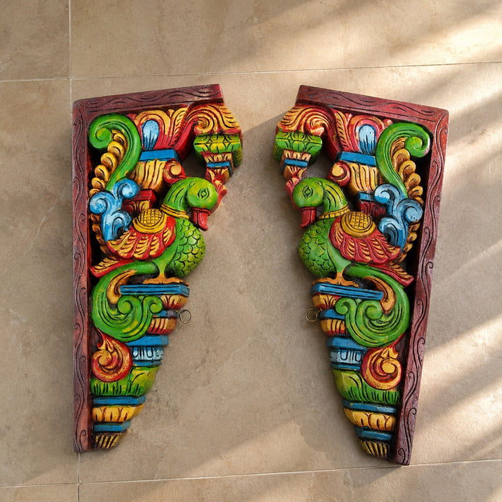 Wood-Carved Parrot Wall Bracket - Special Carving (Single)