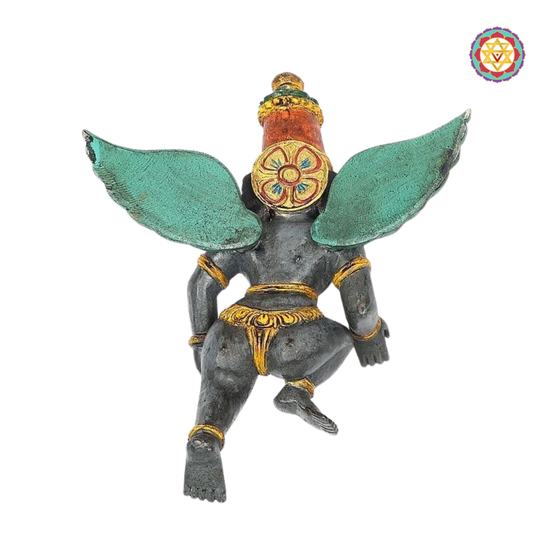 wood-carved gandharva / Indian angel sculpture .wall mountable (single). multi-colour vintage