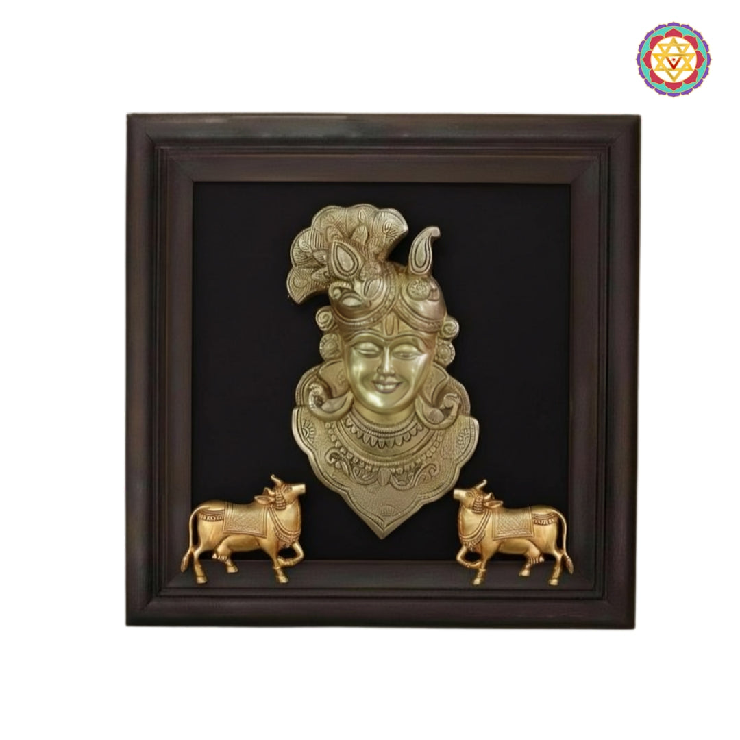 Traditional Indian brass wall art with Shrinathji