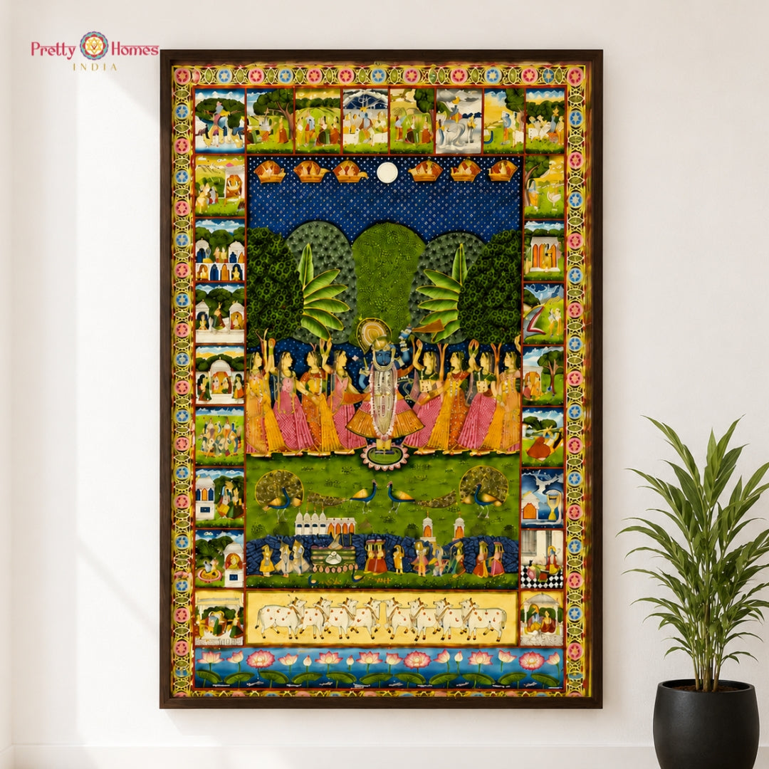 Hand-Painted Shrinathji with Gopikas & Intricate Leela Border Pichwai