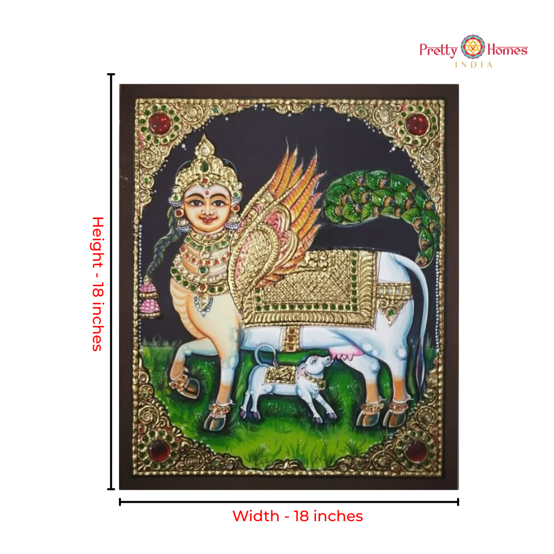 Kamadhenu with Calf Tanjore in Real Gold