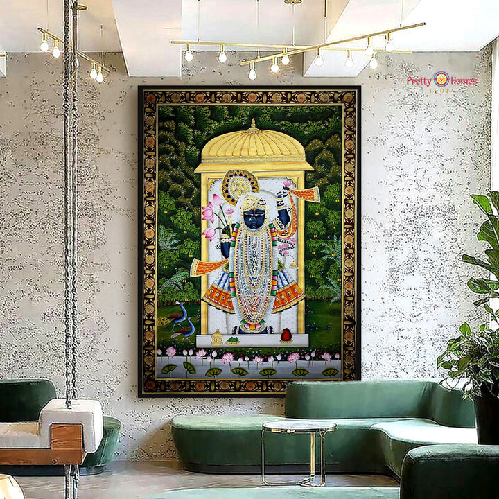 Shrinathji in the Forest — Handpainted Pichwai in Mehraab Style for Heritage Interiors