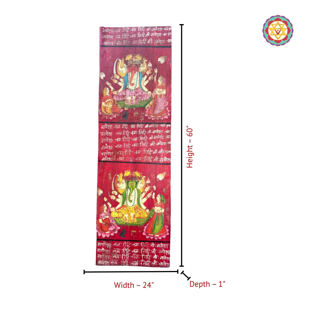 Wooden Handpainted Vintage Style Dancing Ganesha Vertical Panel Wall panel
