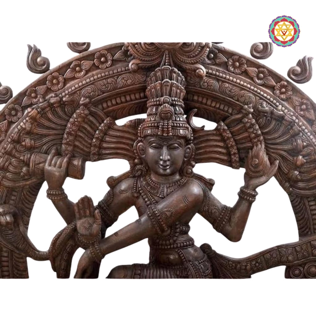wooden sculpture of dancing shiva nataraja with intricate carving