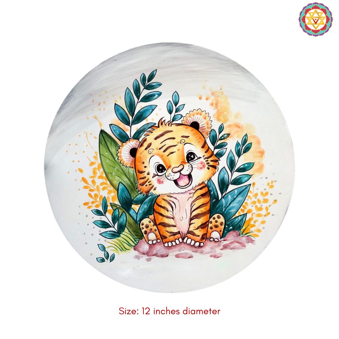 close up baby tiger cub plate showing expressive eyes and paint texture
