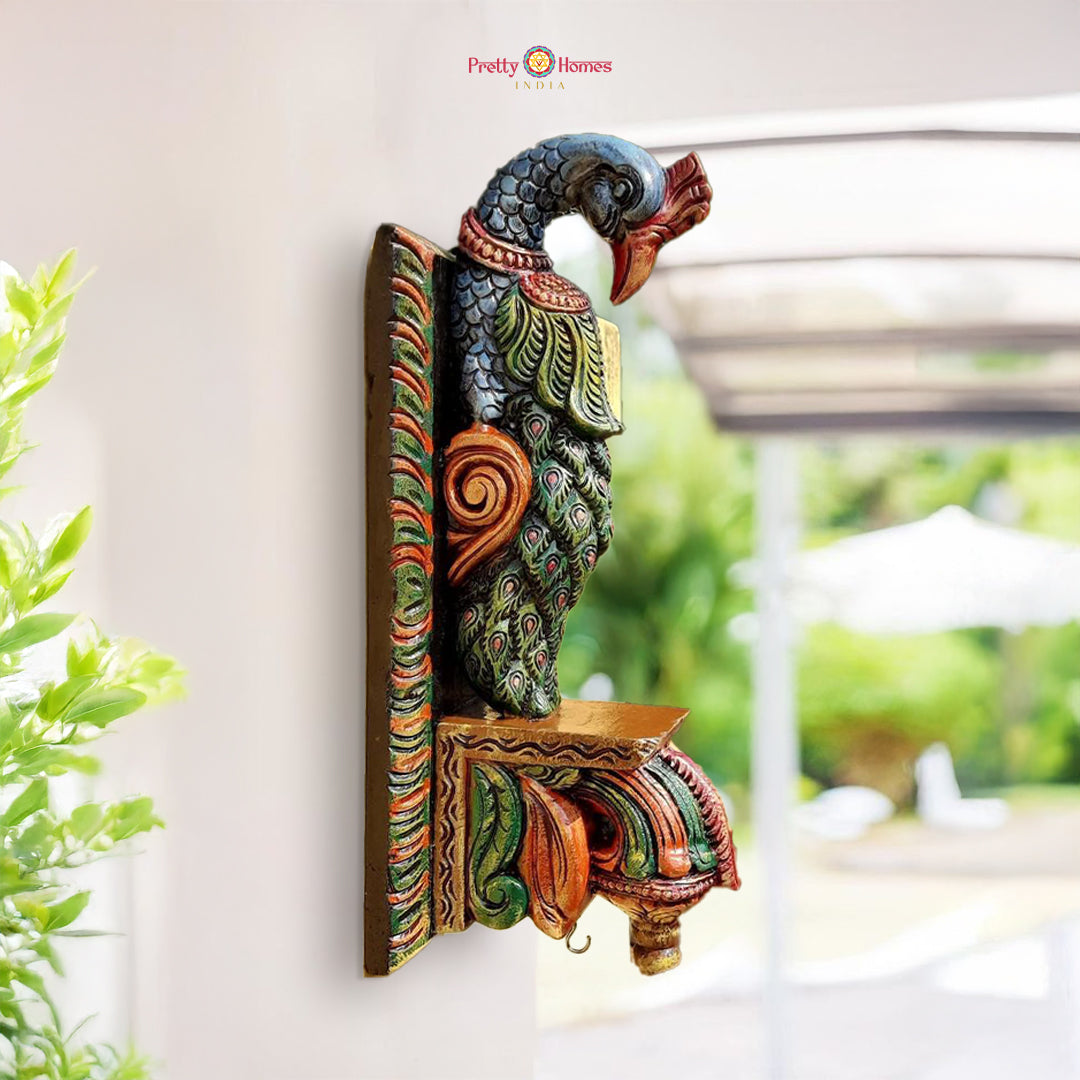 Intricately carved large Peacock Brackets/Wall Hanging. Wood carved and Handmade. (each)