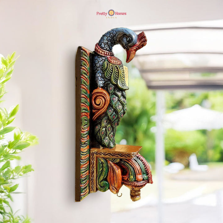 Intricately carved large Peacock Brackets/Wall Hanging. Wood carved and Handmade. (each)