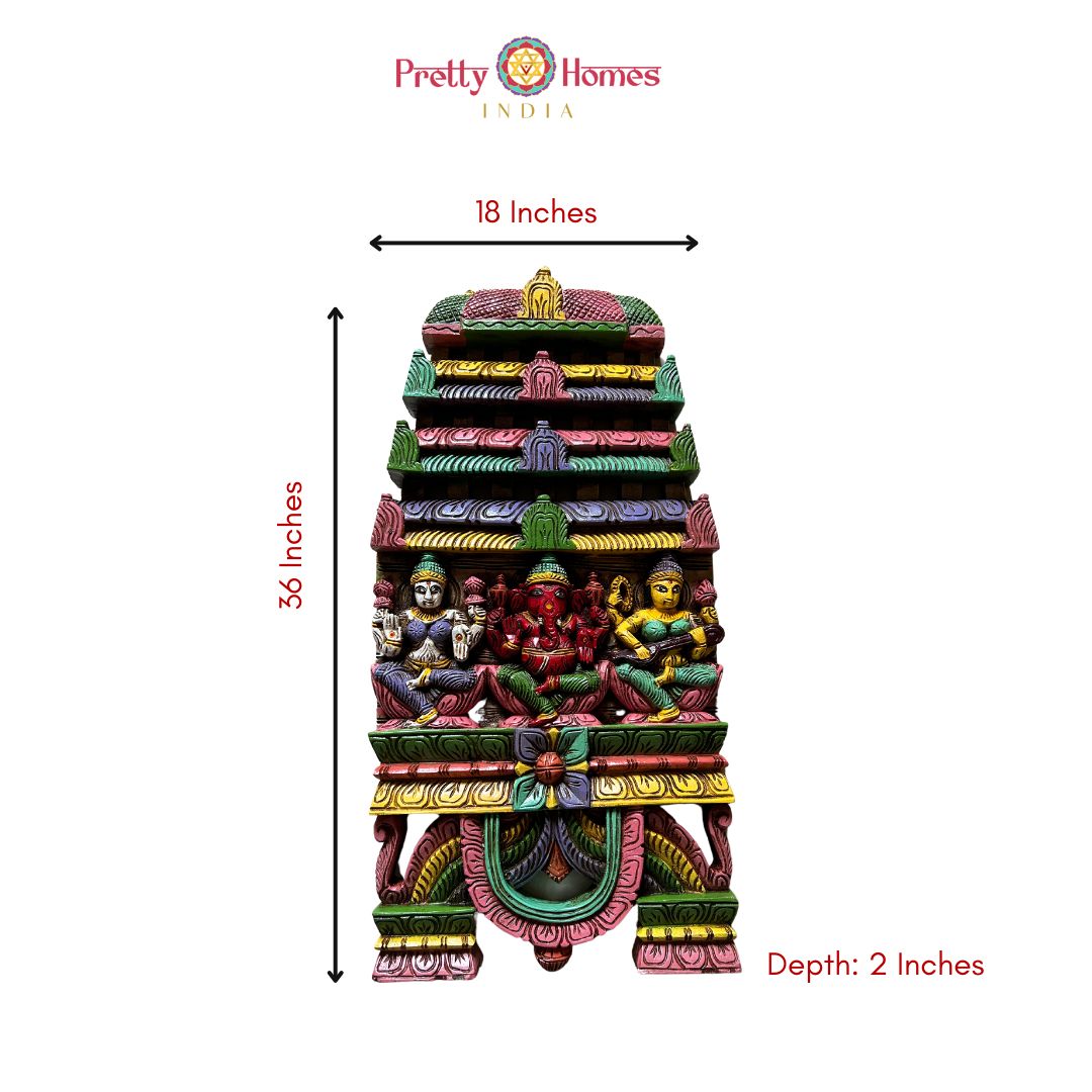 Handcarved ,Ganesha ,Laxmi & Saraswati Kavadi panel /wall Mount/Panel.