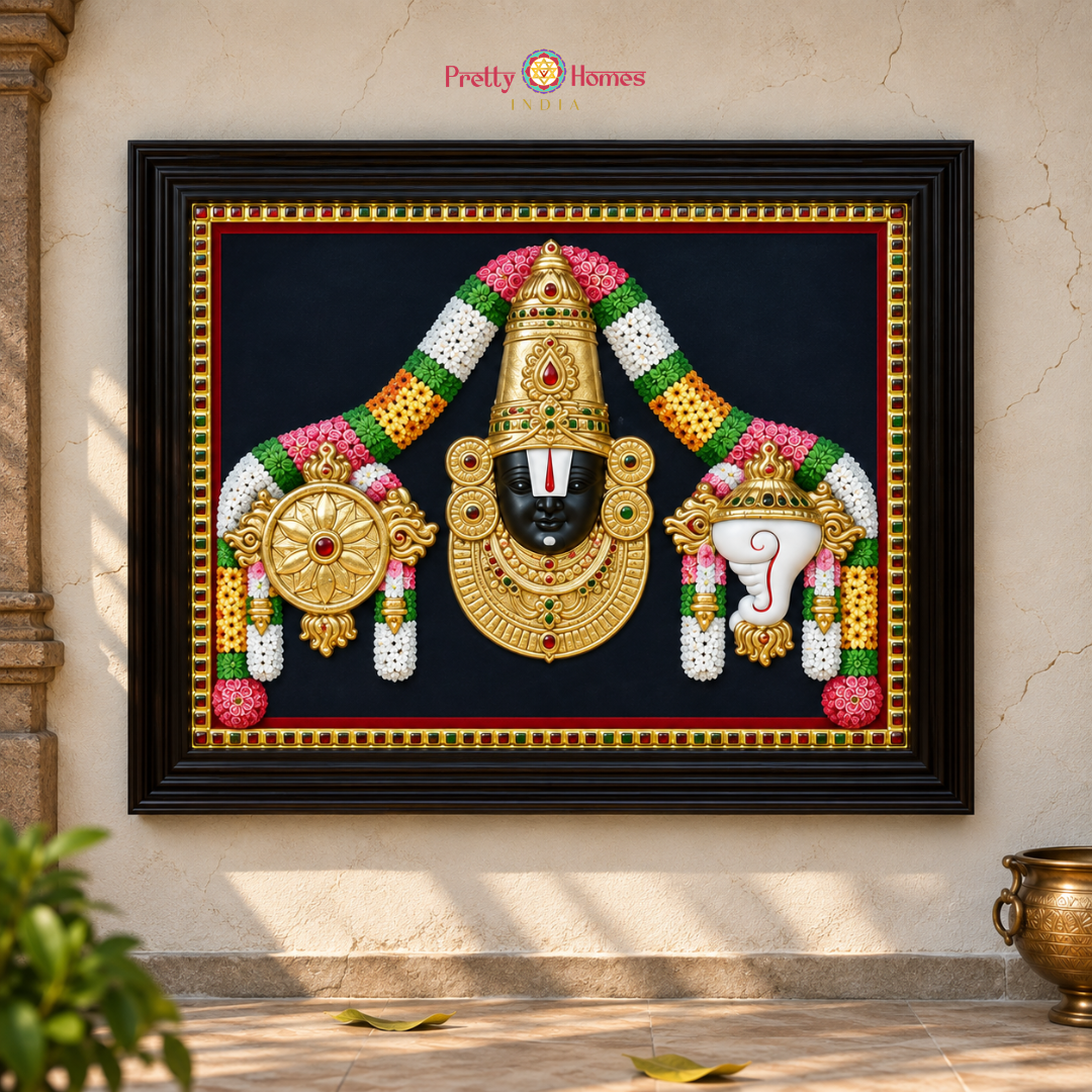 Embossed Style Tanjore Painting – Balaji with Shankha Chakra