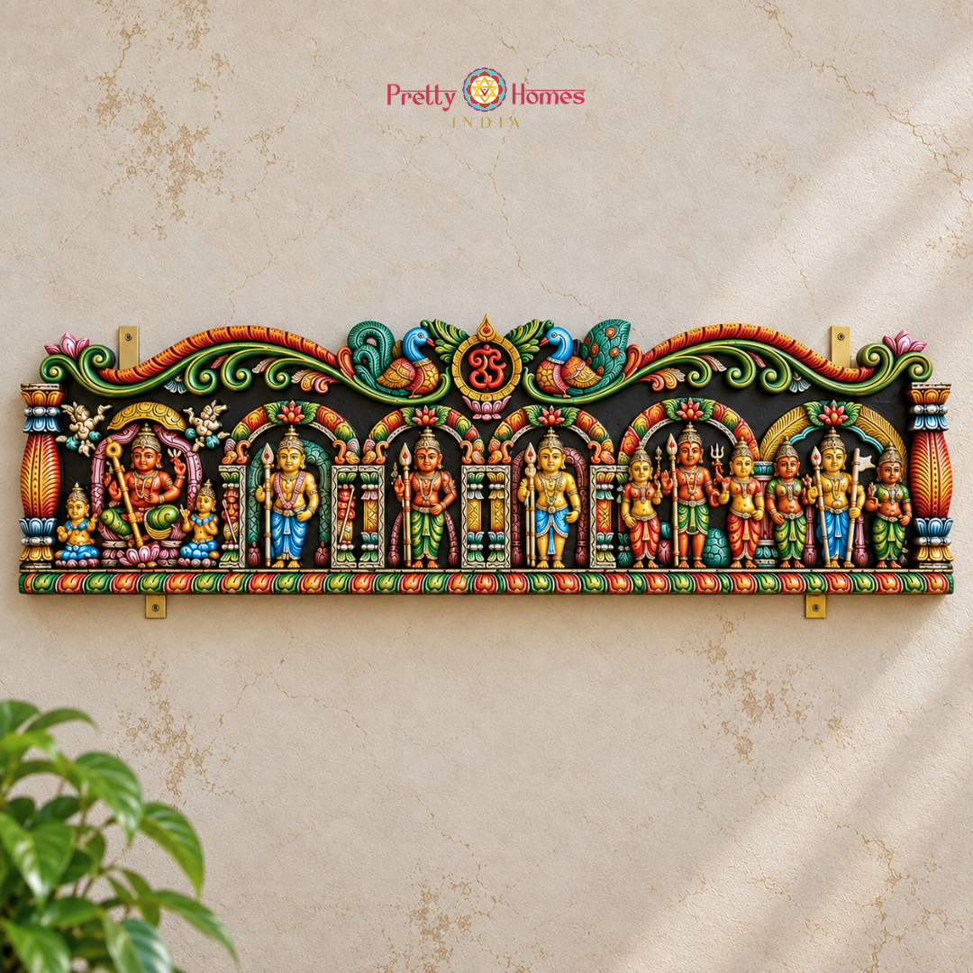 Hand-Carved Lord Murugan Horizontal Wall Panel