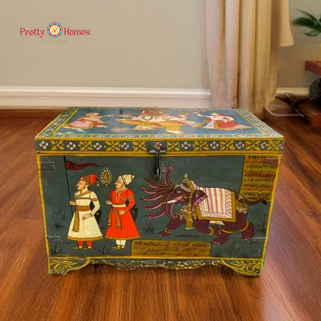 hand painted solid wood storage trunk coffee table for living room decor