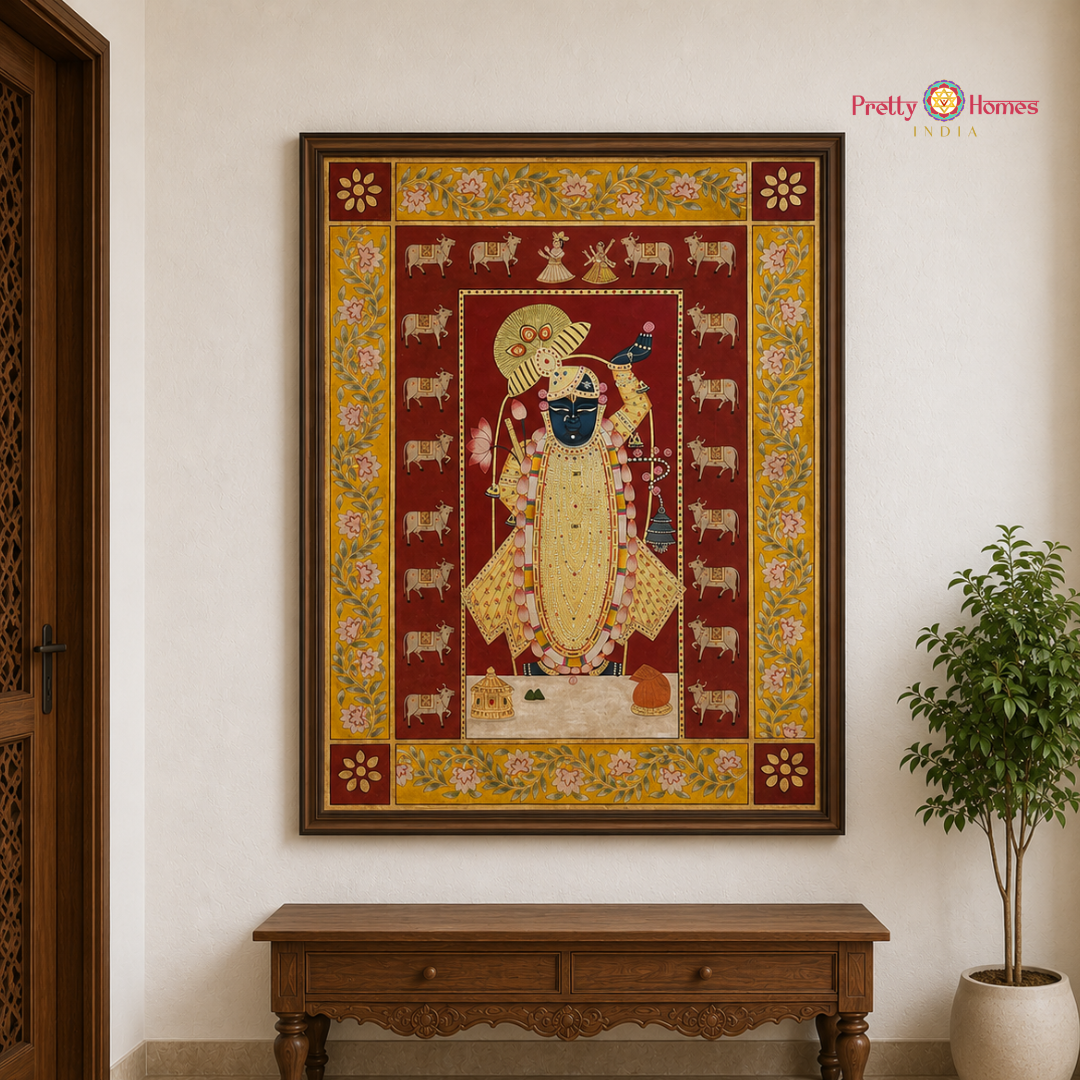 Hand-Painted Pichwai – Shrinathji with Detailed Floral Border